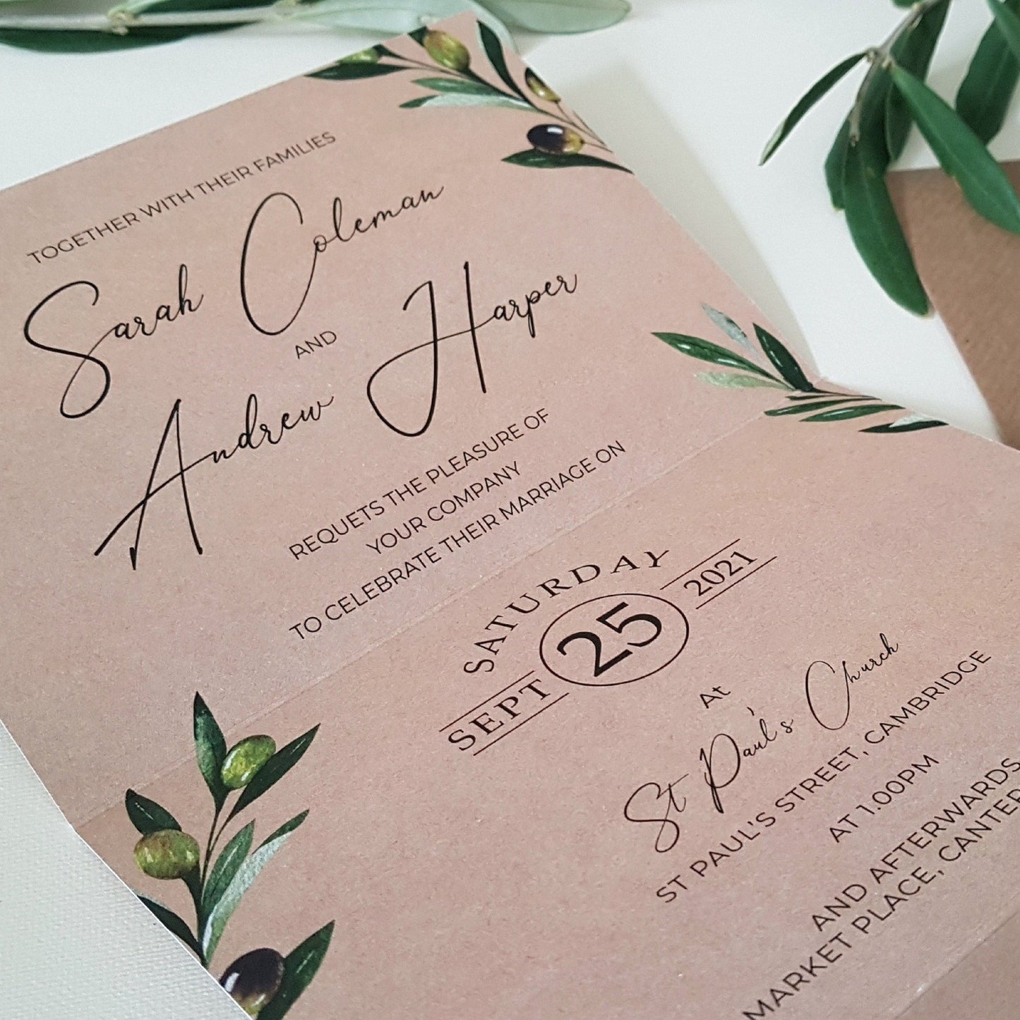 Rustic Olive Concertina Wedding Invitations