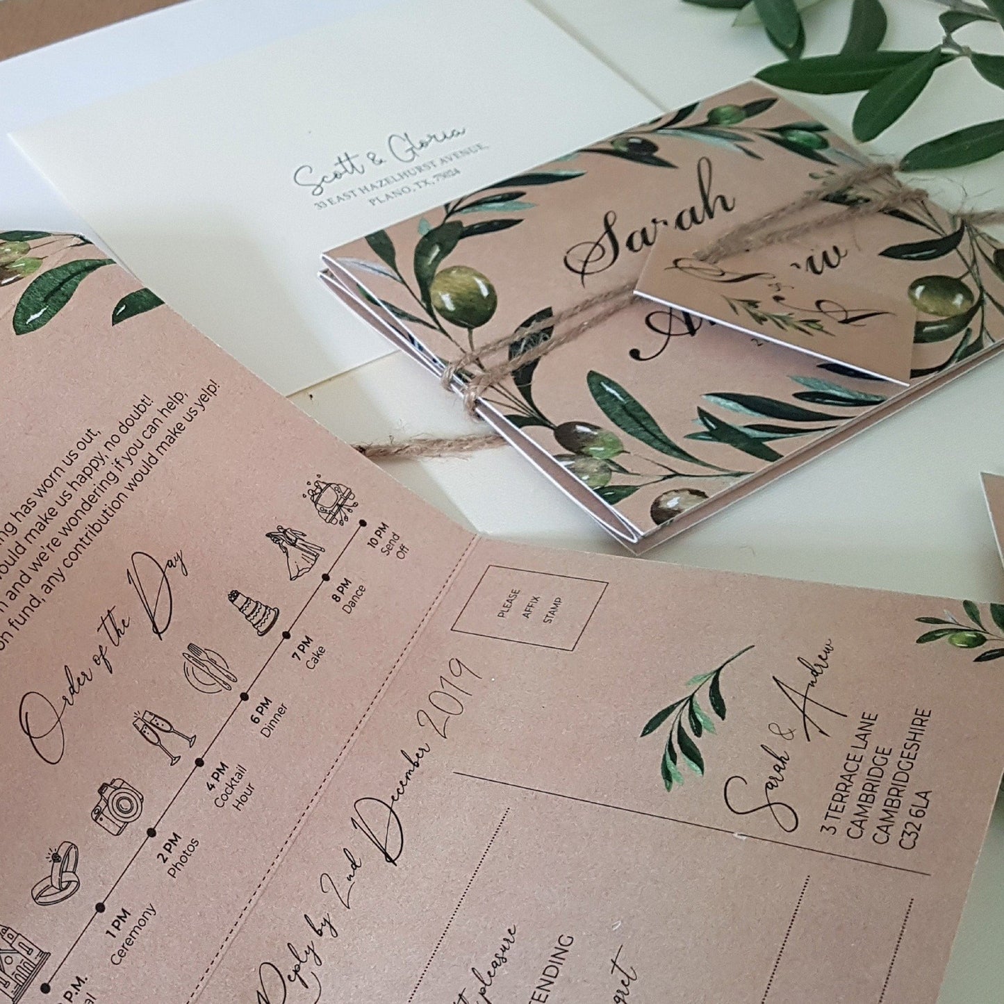 Rustic Olive Concertina Wedding Invitations