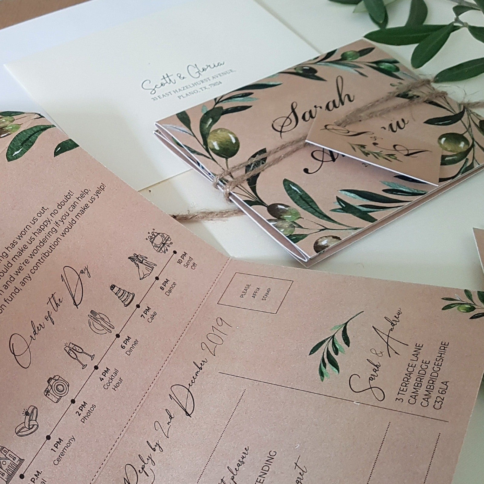 Rustic Olive Concertina Wedding Invitations