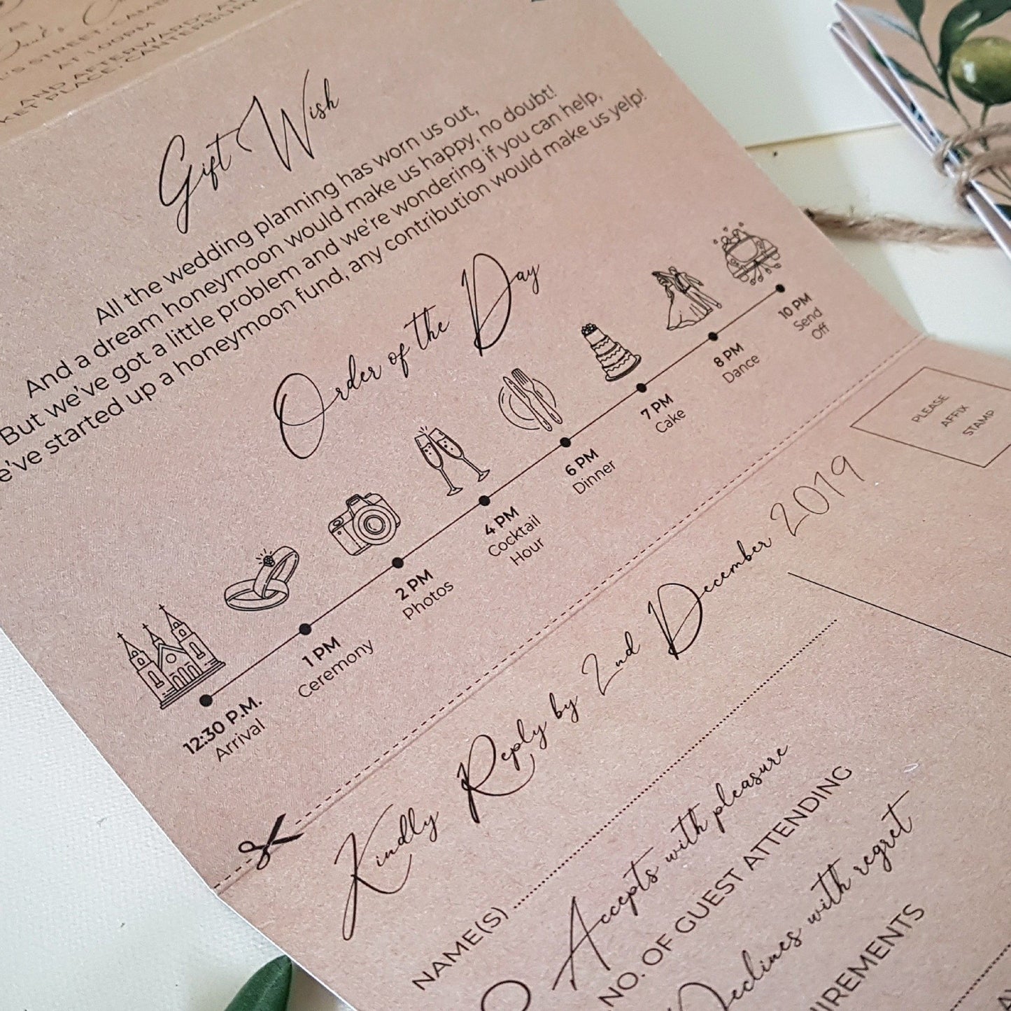 Rustic Olive Concertina Wedding Invitations