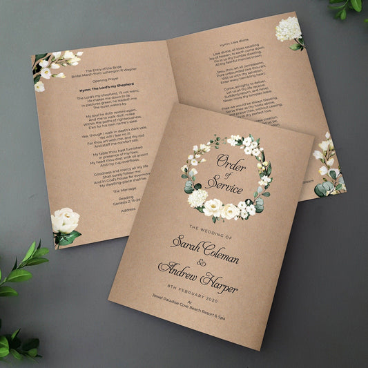 Rustic White Floral Order of Service