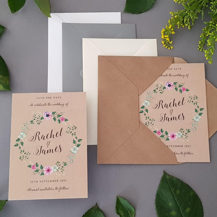 Rustic Wreath Save the Date Cards