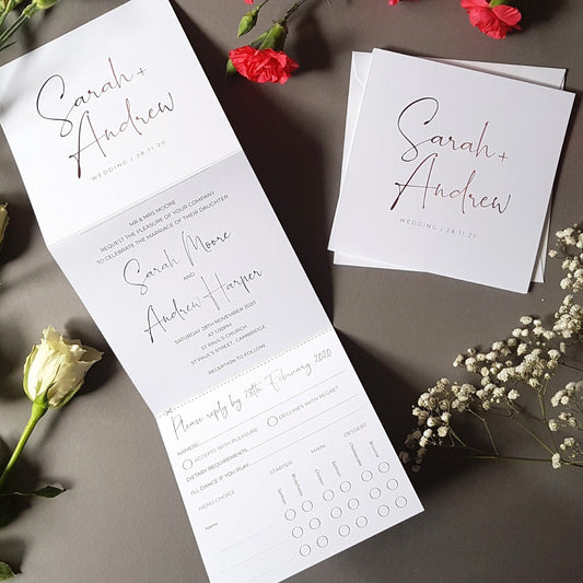 Script Trifold Wedding Invitations