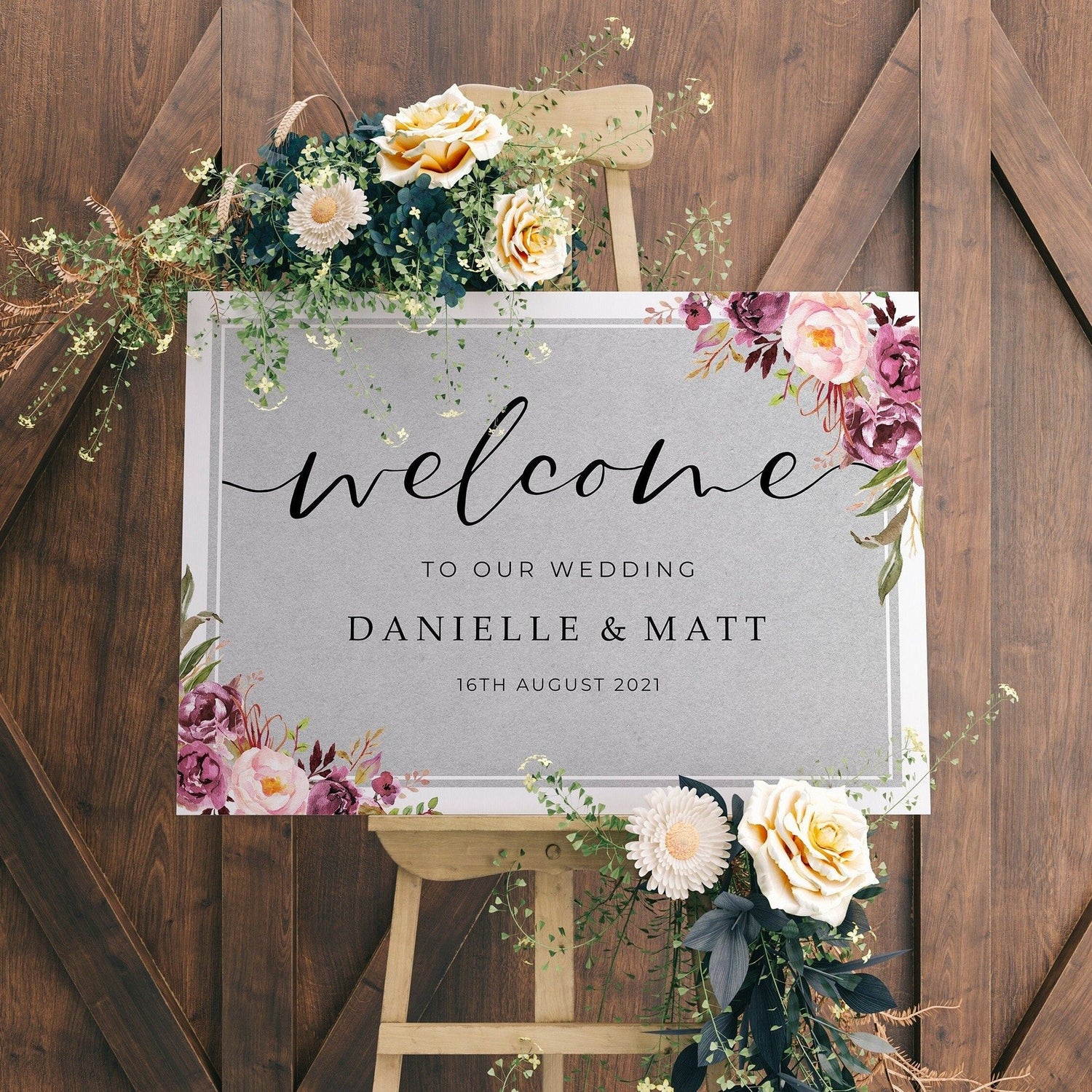 Blush Grey Wedding Welcome Sign