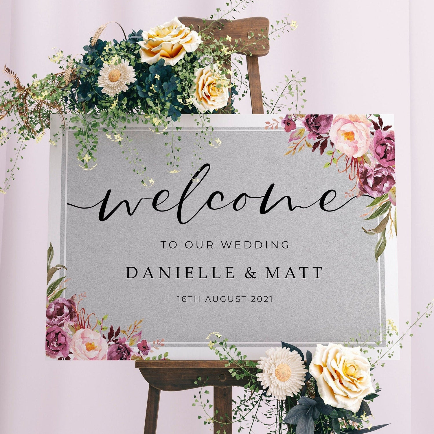 Blush Grey Wedding Welcome Sign