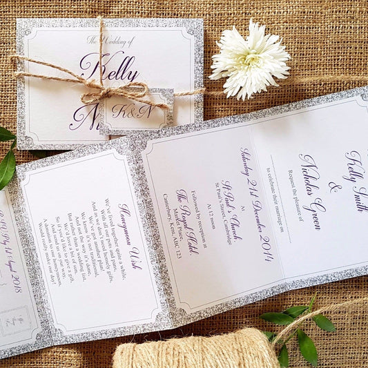 Silver Glitter Concertina Wedding Invitations