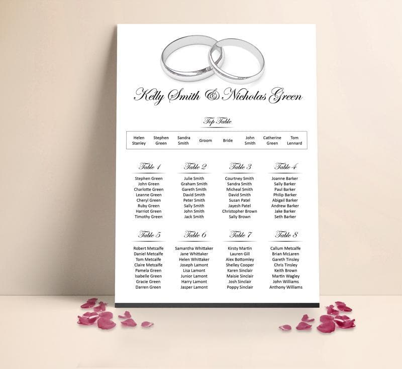 Silver Wedding Rings Table plan