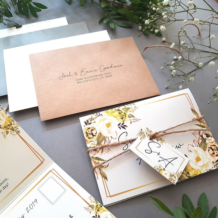 Spring Yellow Gold Floral Concertina Wedding Invitations