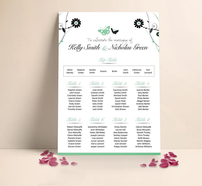 Teal Butterflies Table plan