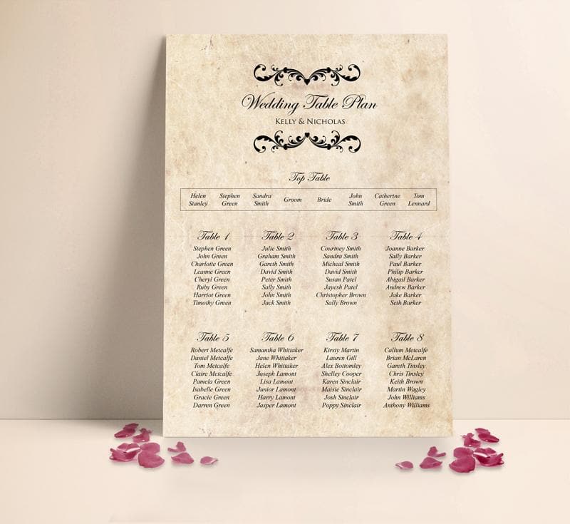 Traditional Vintage Table plan