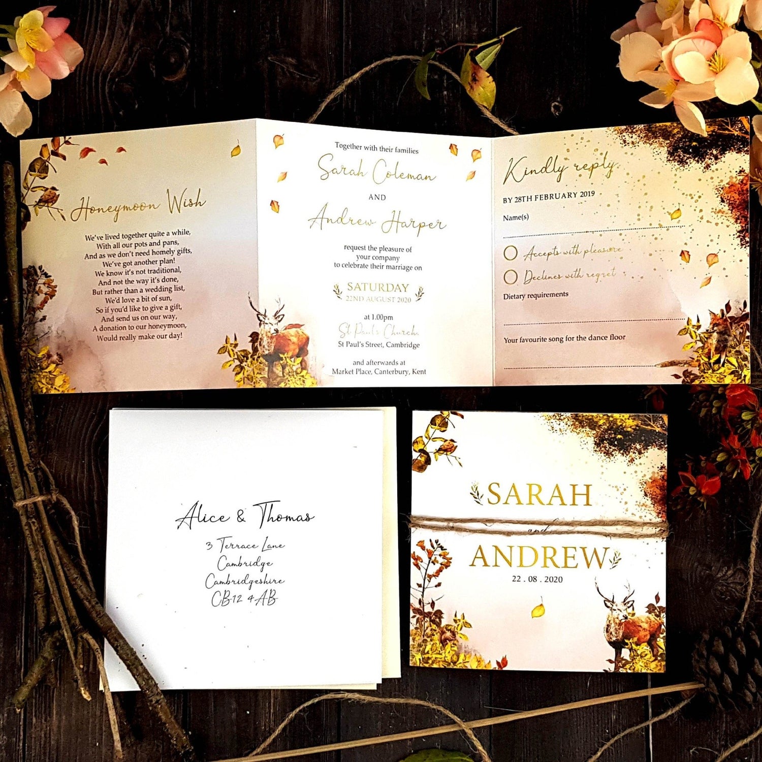 Trifold Autumn Fall Wedding Invitations With Rustic Twine