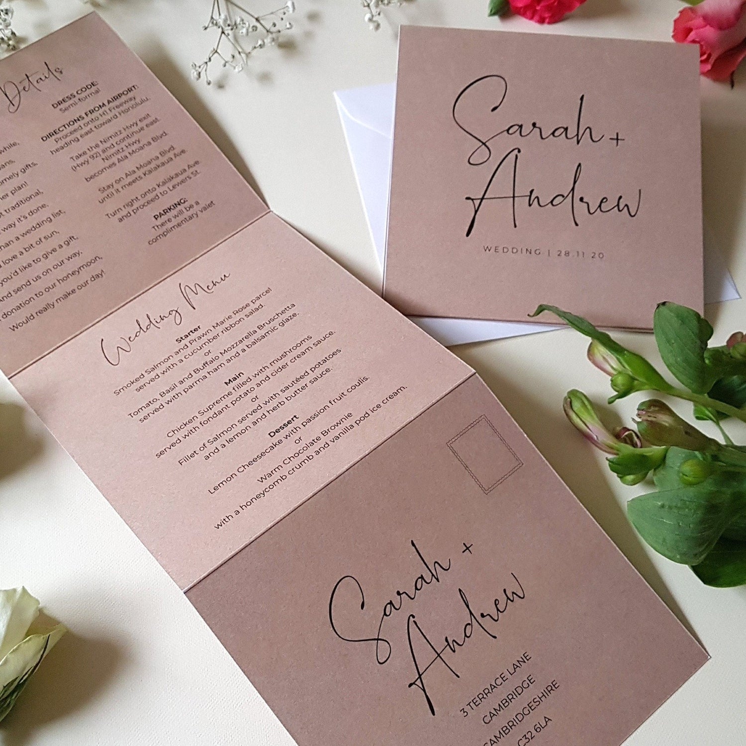 Trifold Rustic Kraft Wedding Invitations