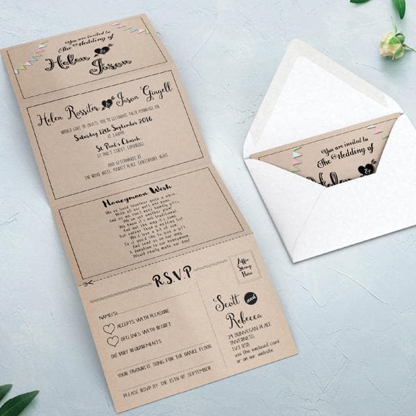 Vintage Bunting Concertina Wedding Invitations Sample