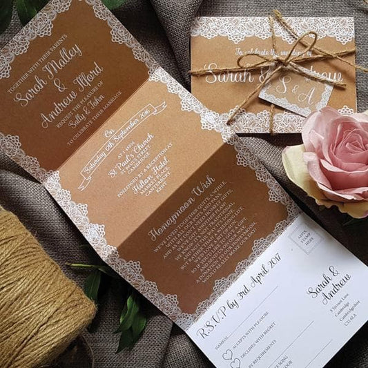 Vintage Lace Concertina Wedding Invitations Sample