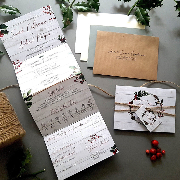 White Christmas Winter Concertina Wedding Invitations