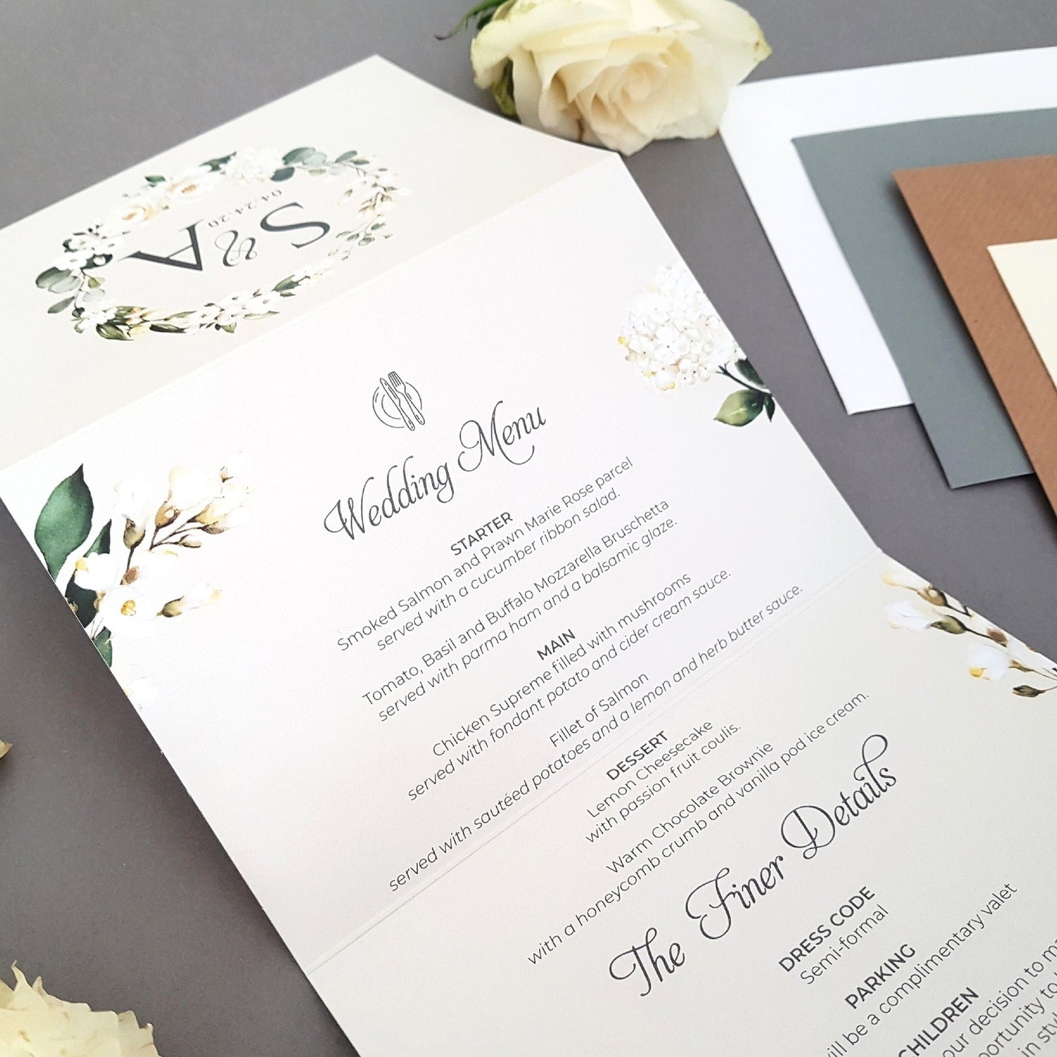White Floral Concertina Wedding Invitations Sample