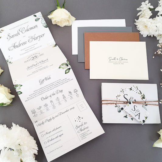 White Floral Concertina Wedding Invitations Sample