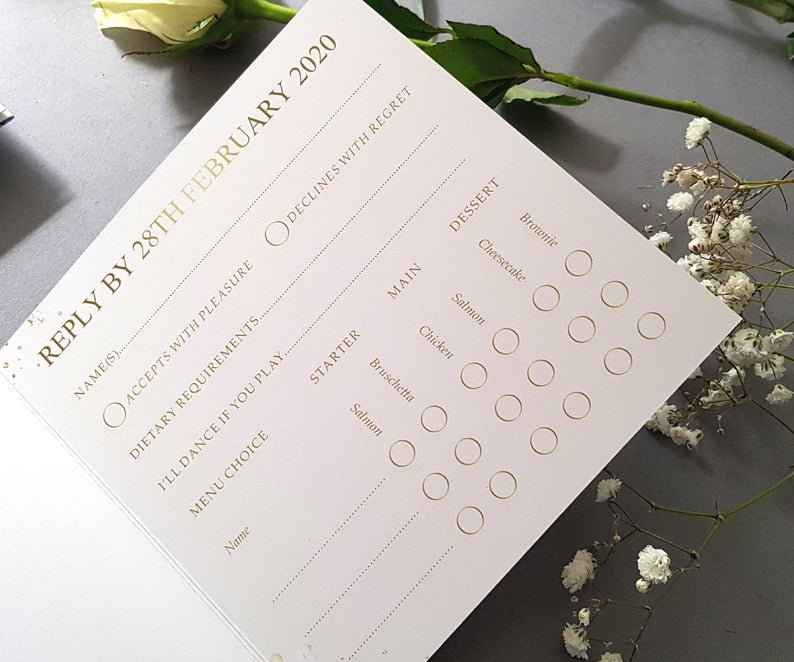 White Floral Gold Trifold Wedding and Evening Invitation