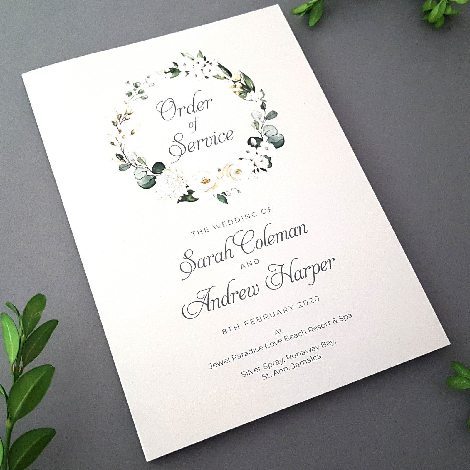 White Floral Order of Service