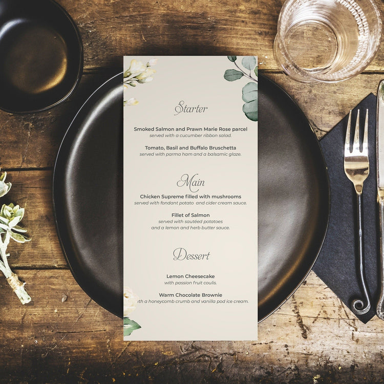 White Floral Personalised Wedding Menus