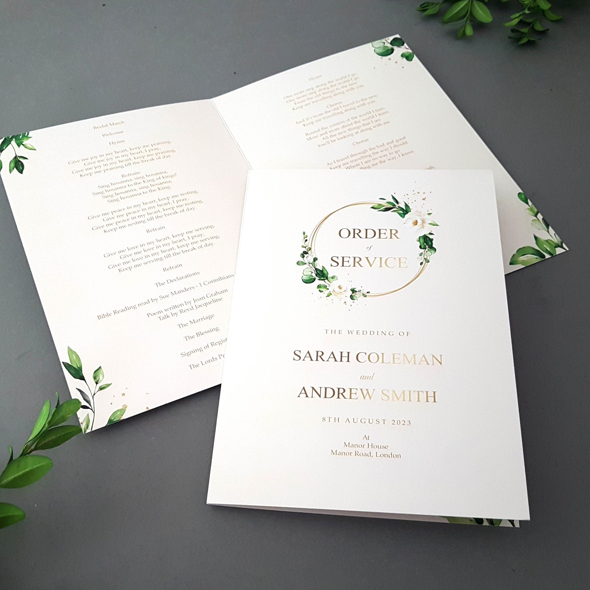 White Gold Rings Wedding Order of Service