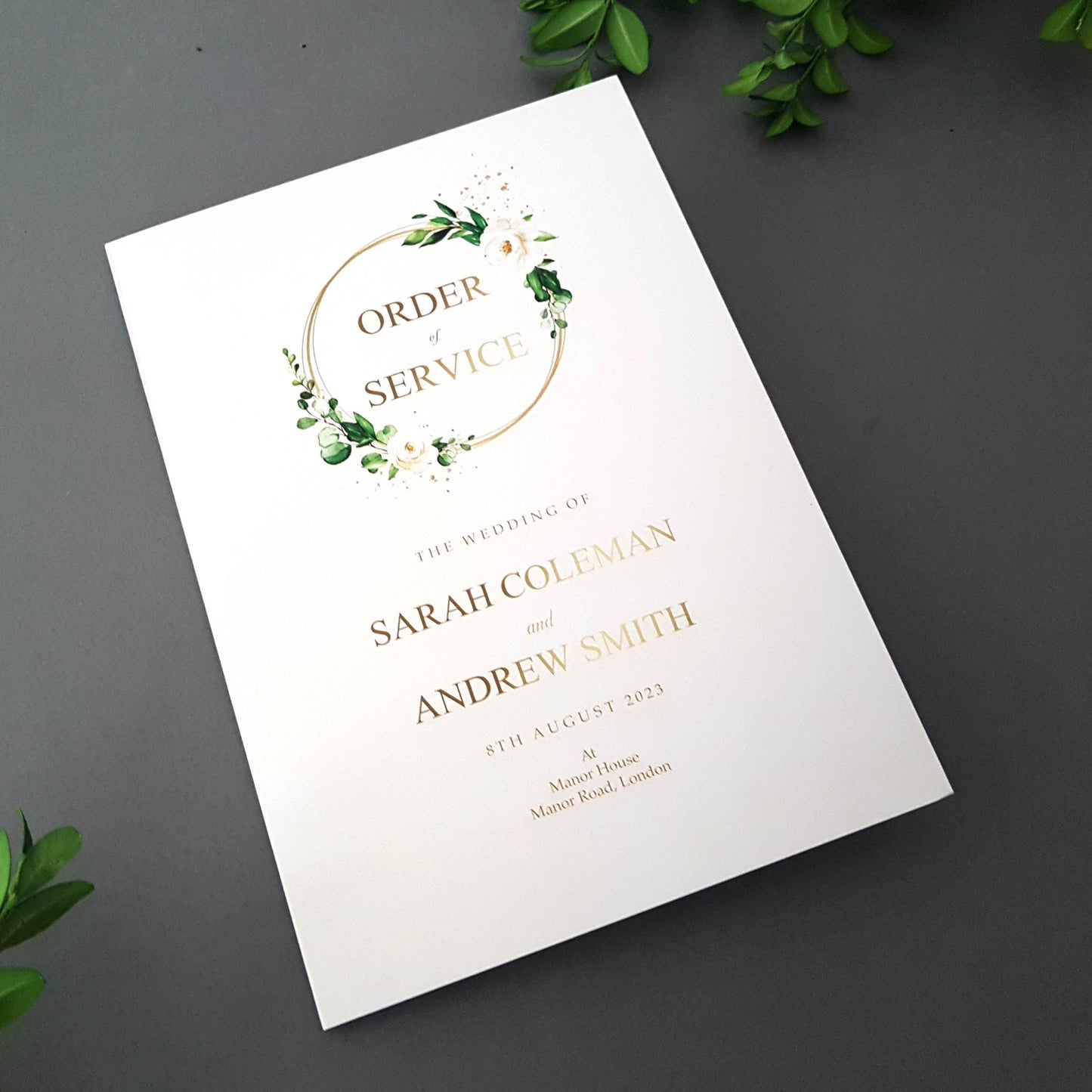 White Gold Rings Wedding Order of Service