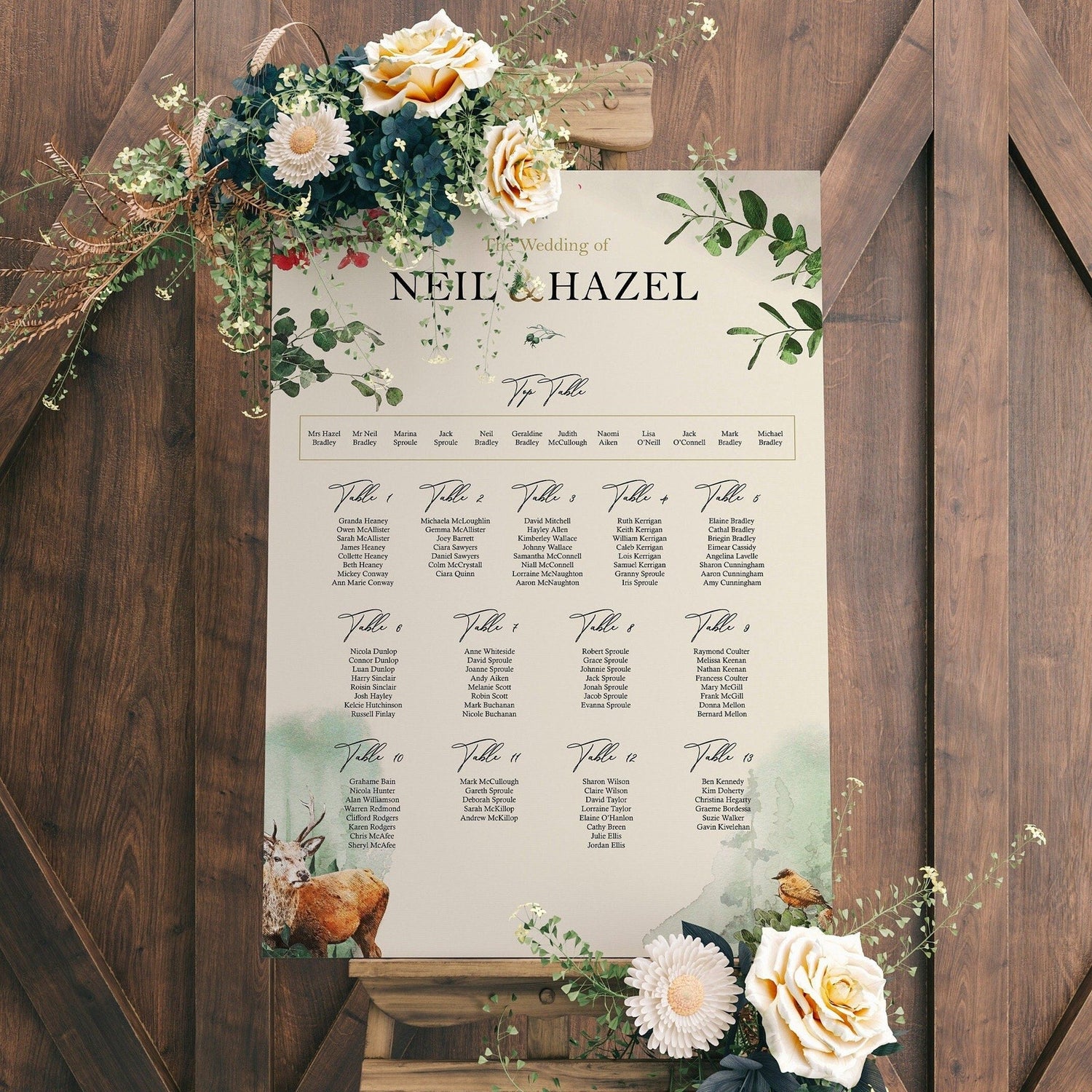 Woodland Wedding Seating Chart Table Plan