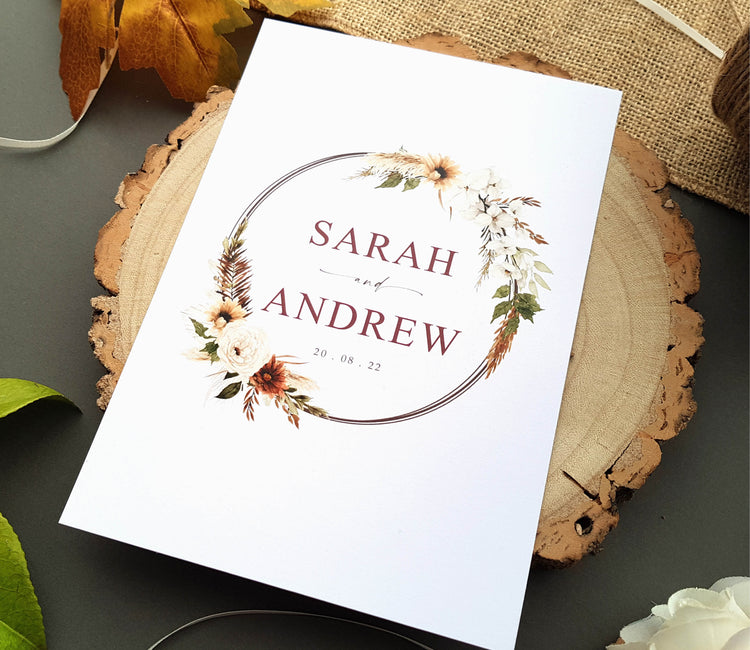 Boho wedding invitation set suitable for autumn fall wedding with A6 inserts