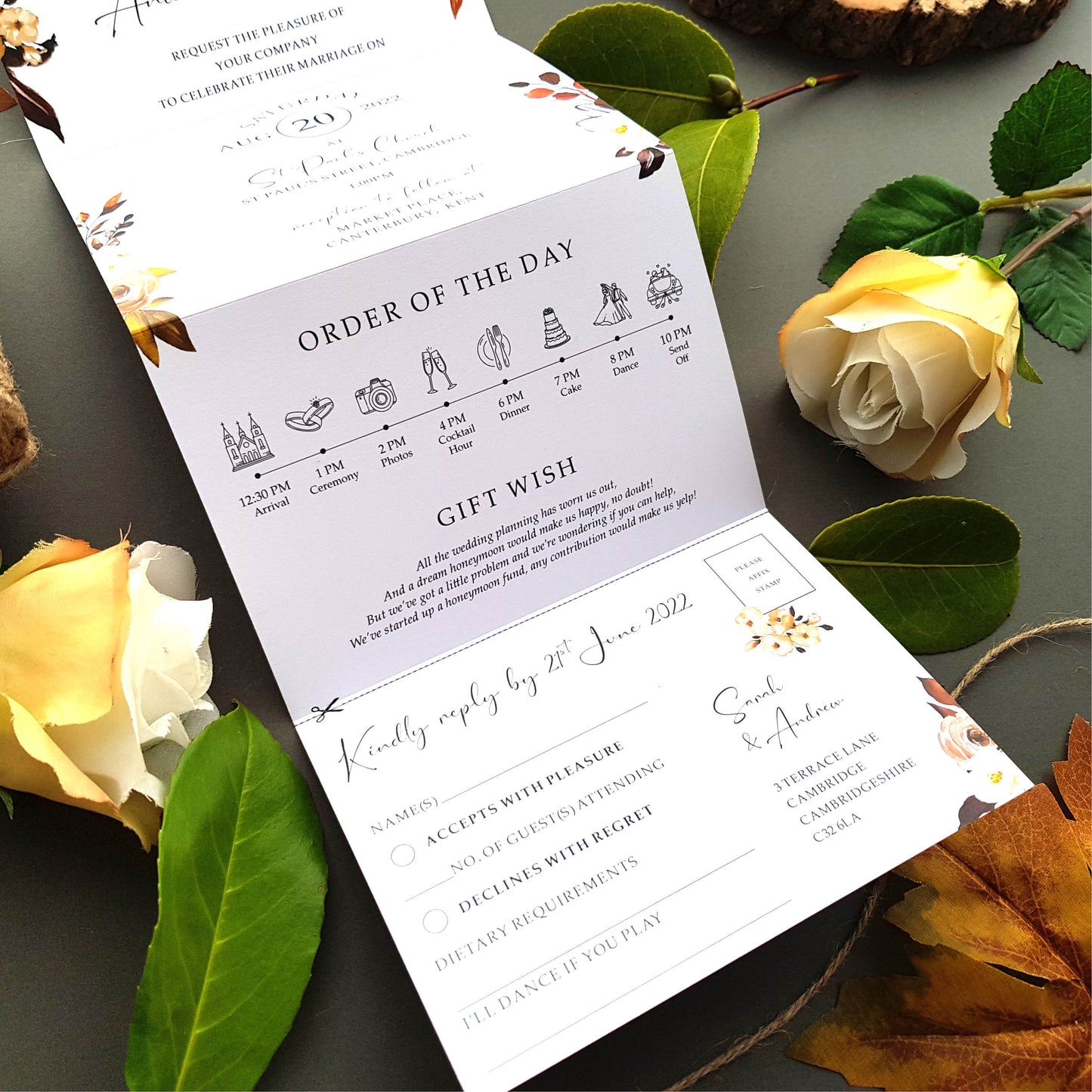 Bohemian Wedding Invitation - Boho Autumn Florals