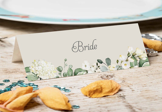 White Floral Place Cards