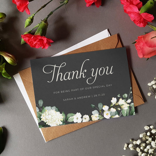 White Floral Wedding Thank You Cards
