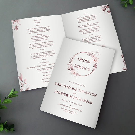 Rose Gold Order of Service Booklets for Weddings