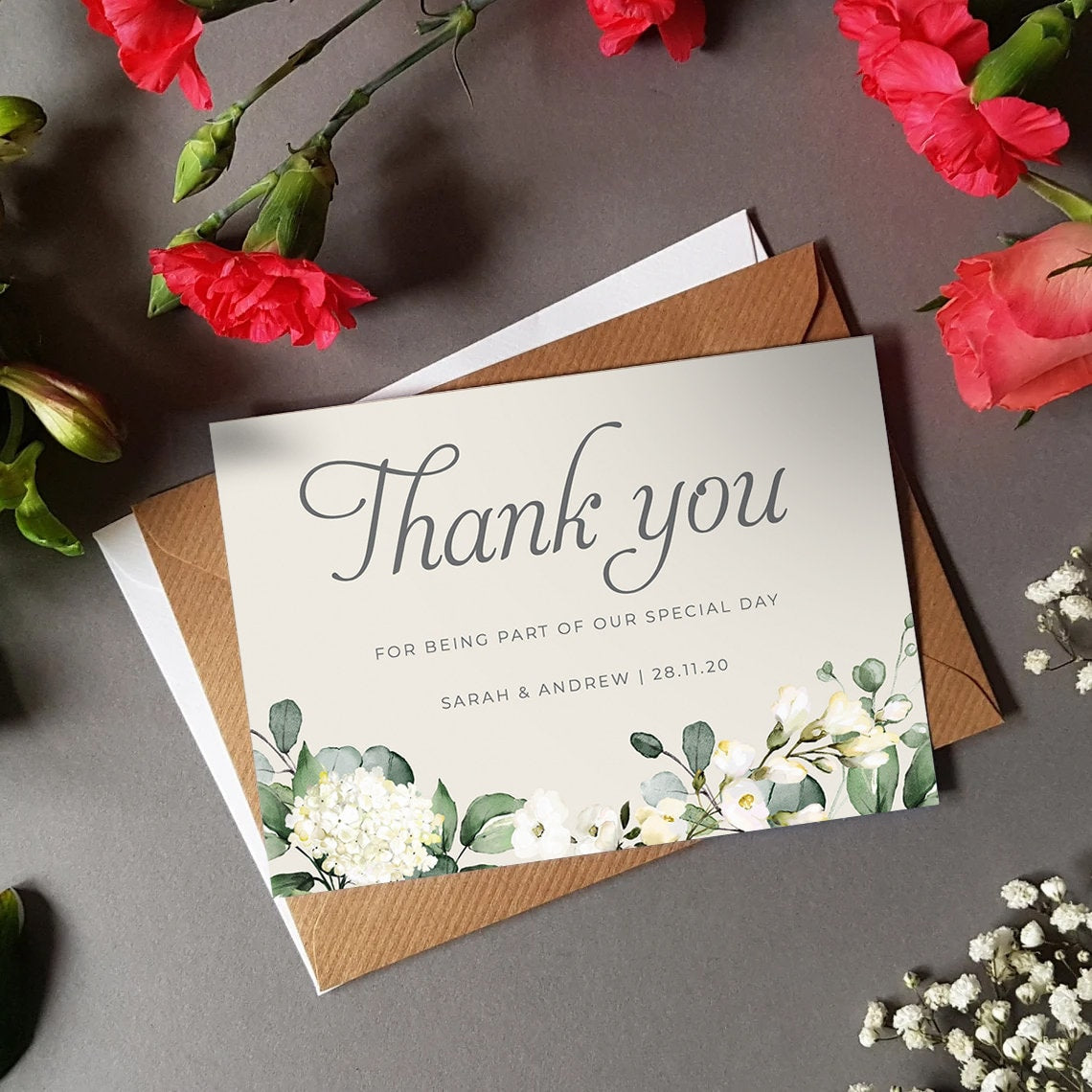 White Floral Wedding Thank You Cards
