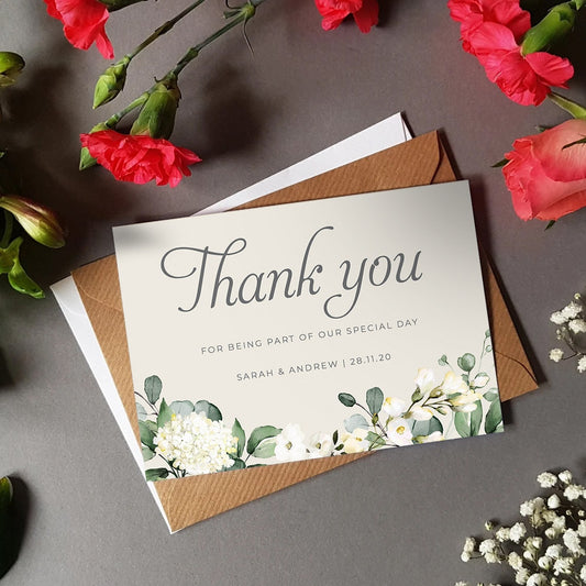 White Floral Wedding Thank You Cards