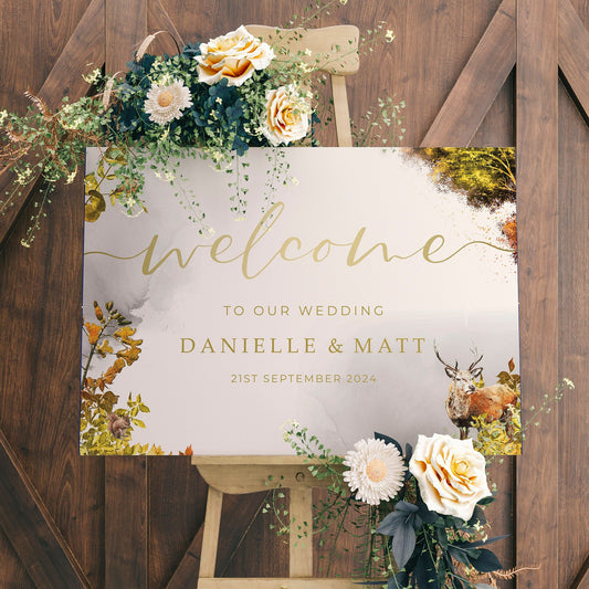 Autumn Wedding Welcome Sign  Forest Wedding Sign