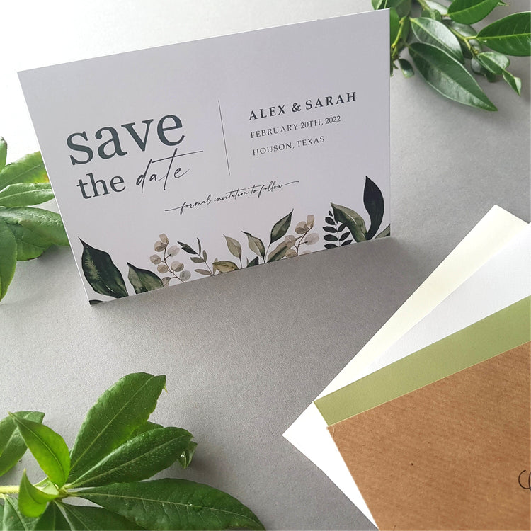 Sage Green Save the Dates Cards With Envelopes