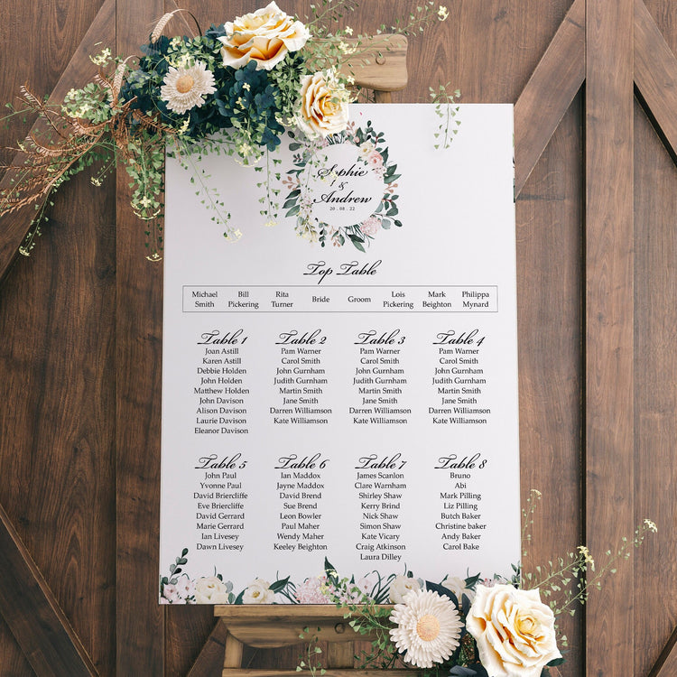 Wild Floral Table Plan Seating Chart Sign