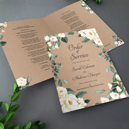 Rustic White Floral Order of Service Booklets for Weddings