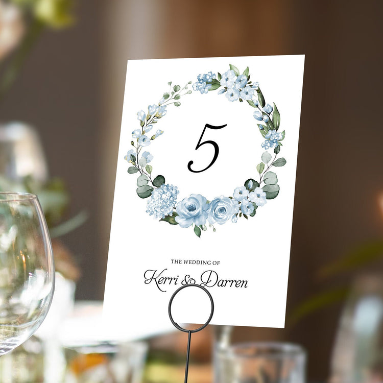 Dusty Cornflower Blue Floral Table Numbers or Table Names