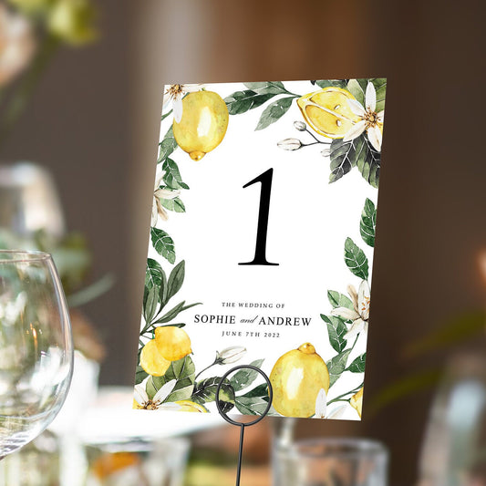 Lemon Table numbers or Table Names  | Destination Wedding