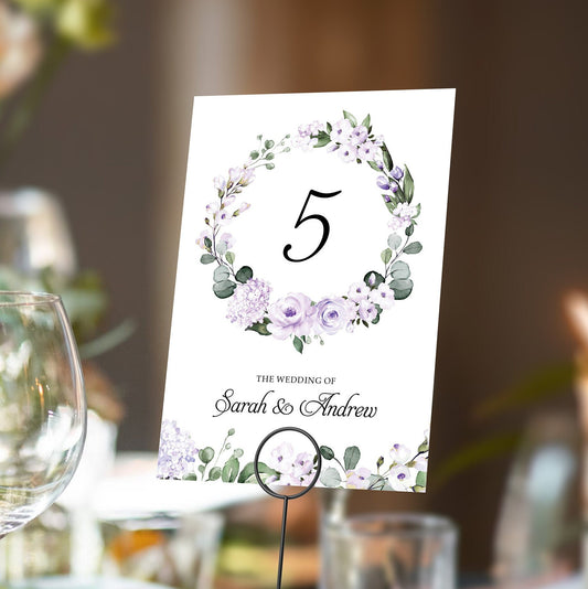 Lilac Floral Table Numbers or Table Names
