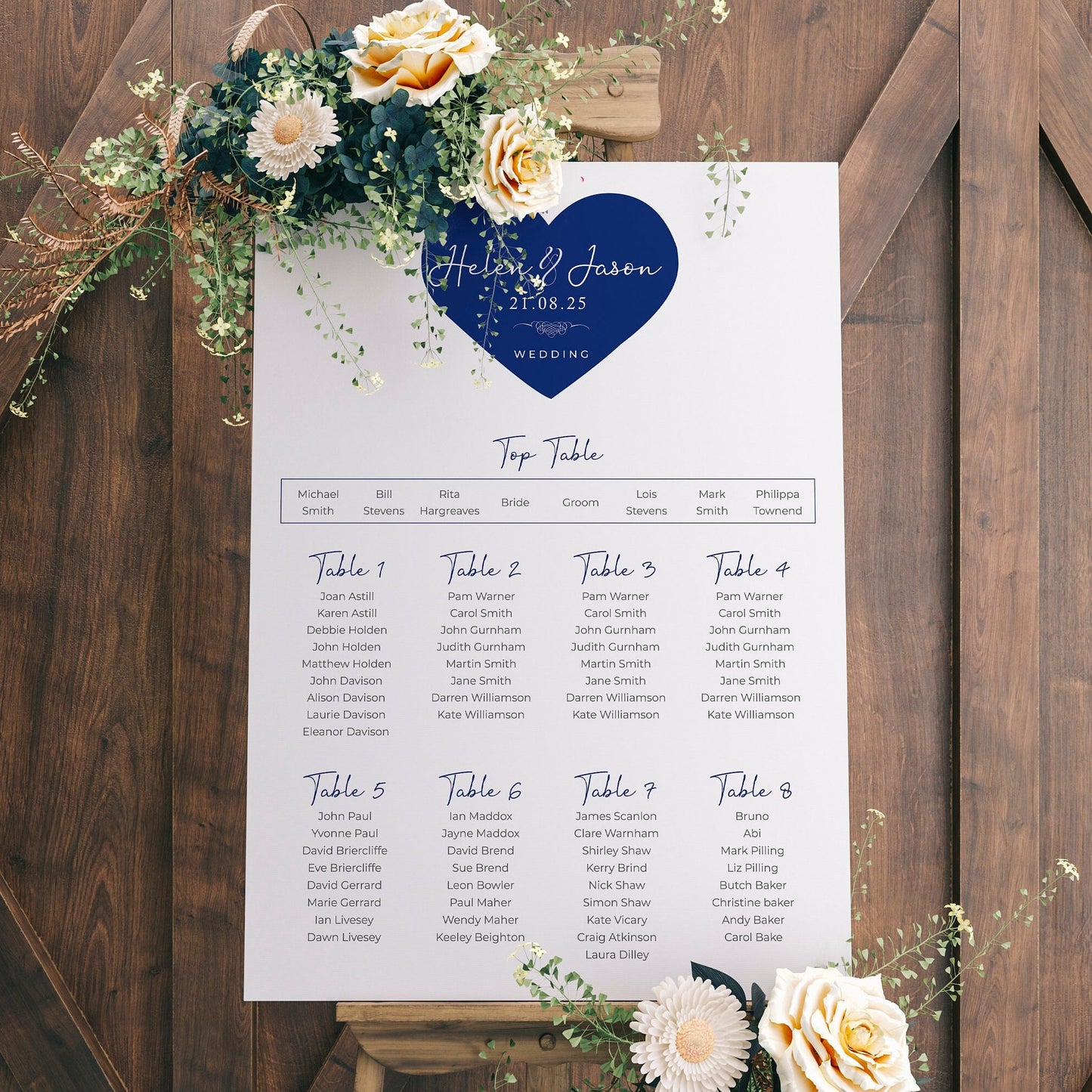 Heart Table Plan - Any Colour -Wedding Seating Chart Sign
