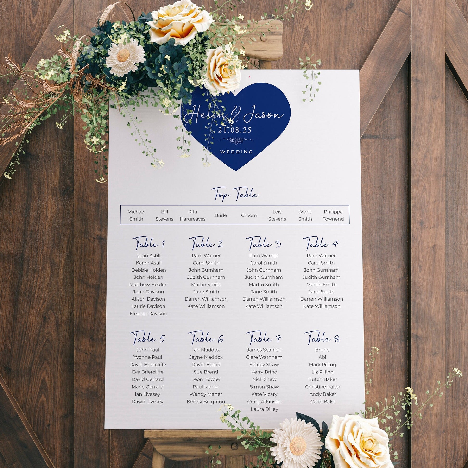 Heart Table Plan - Any Colour -Wedding Seating Chart Sign