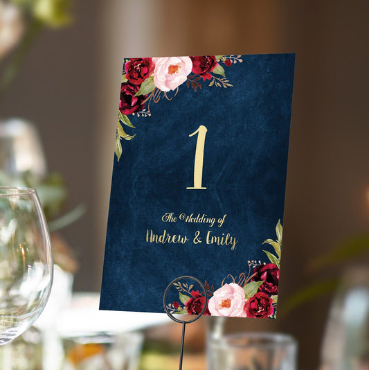 Blue & Burgundy Table numbers or Table Names