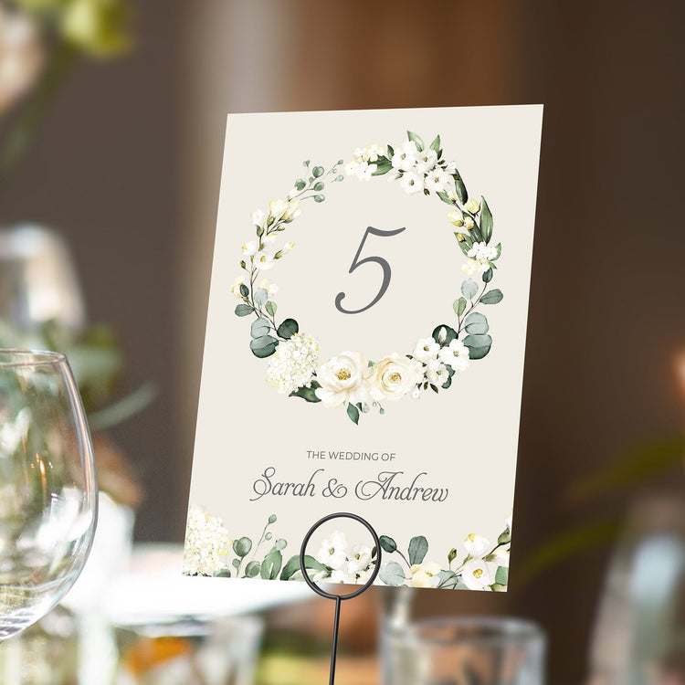 White Floral Table Numbers or Table Names