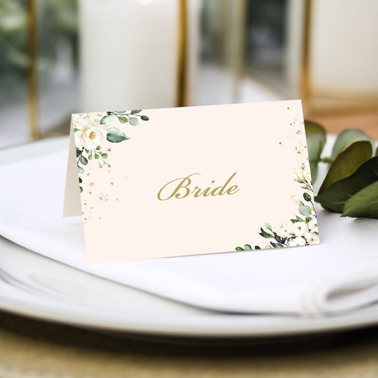 White Floral Wedding Place Cards