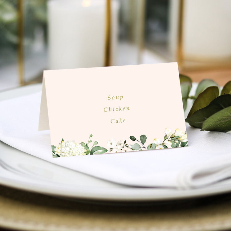 White Floral Wedding Place Cards