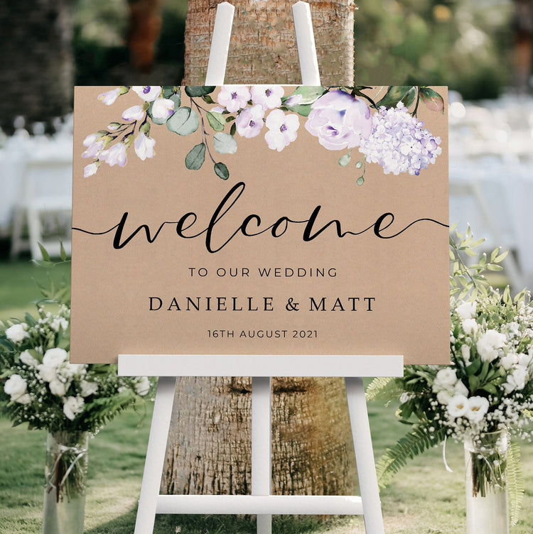 Lilac Kraft Wedding Welcome Sign   Wedding Sign