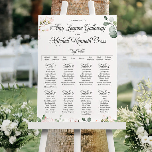 Blush Floral Table Plan Wedding Seating Chart Sign