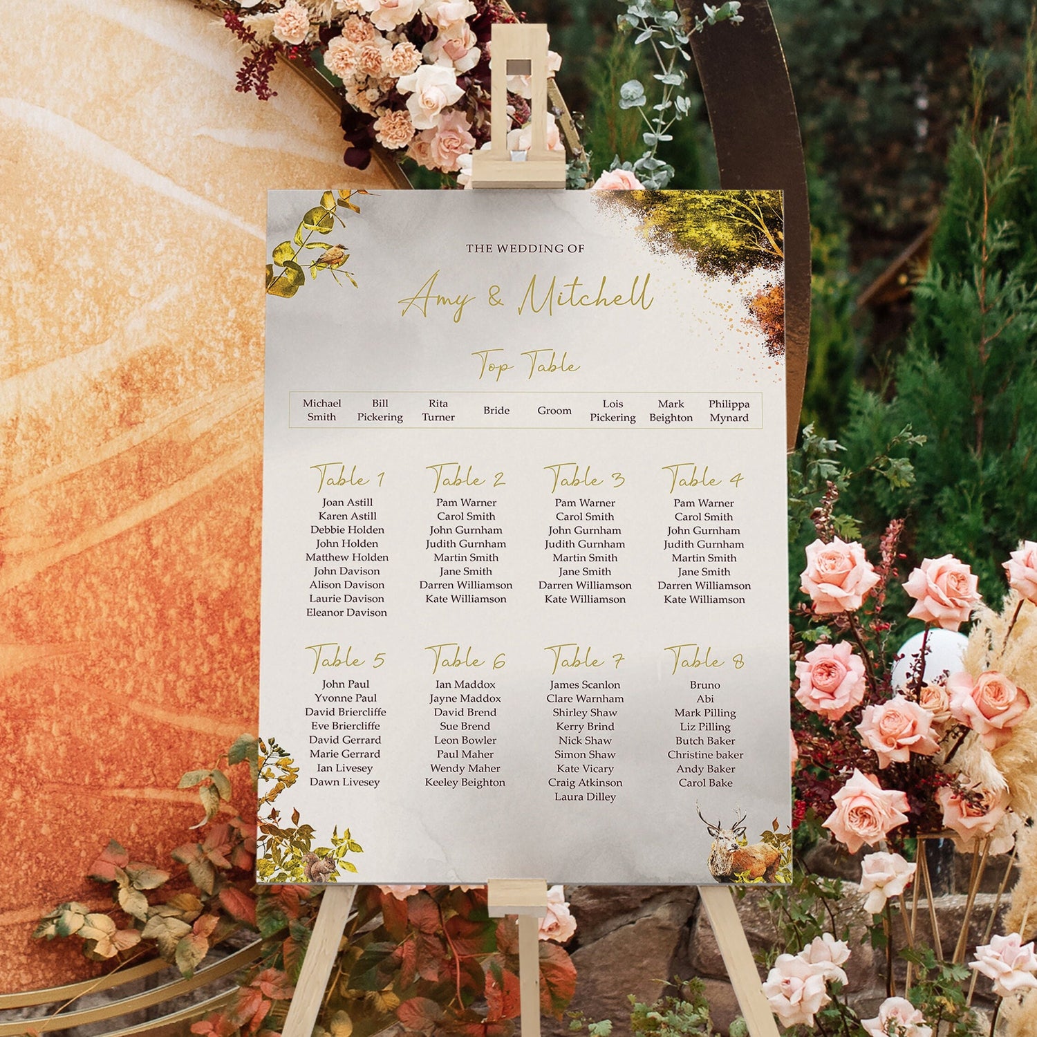 Autumn forest Table Plan Seating Chart Sign